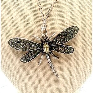 J. Jill Dragonfly Pendant Necklace Silver Tone Rhinestone New Chain 20"